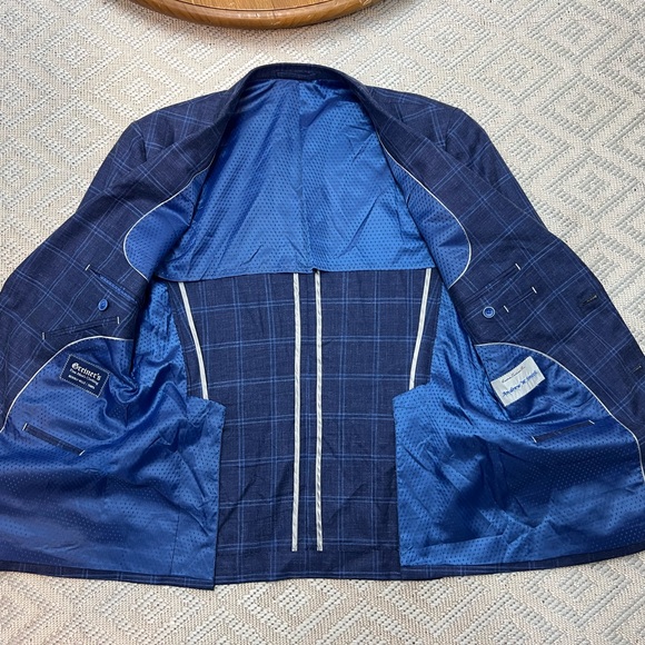Greiner's Custom Wool/Silk/Linen Blend Blue Windowpane Plaid Blazer Jacket 38S - Picture 2 of 9